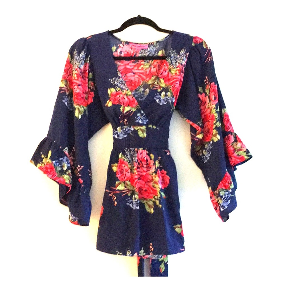 BETSEY JOHNSON floral kimono tunic top w tie back